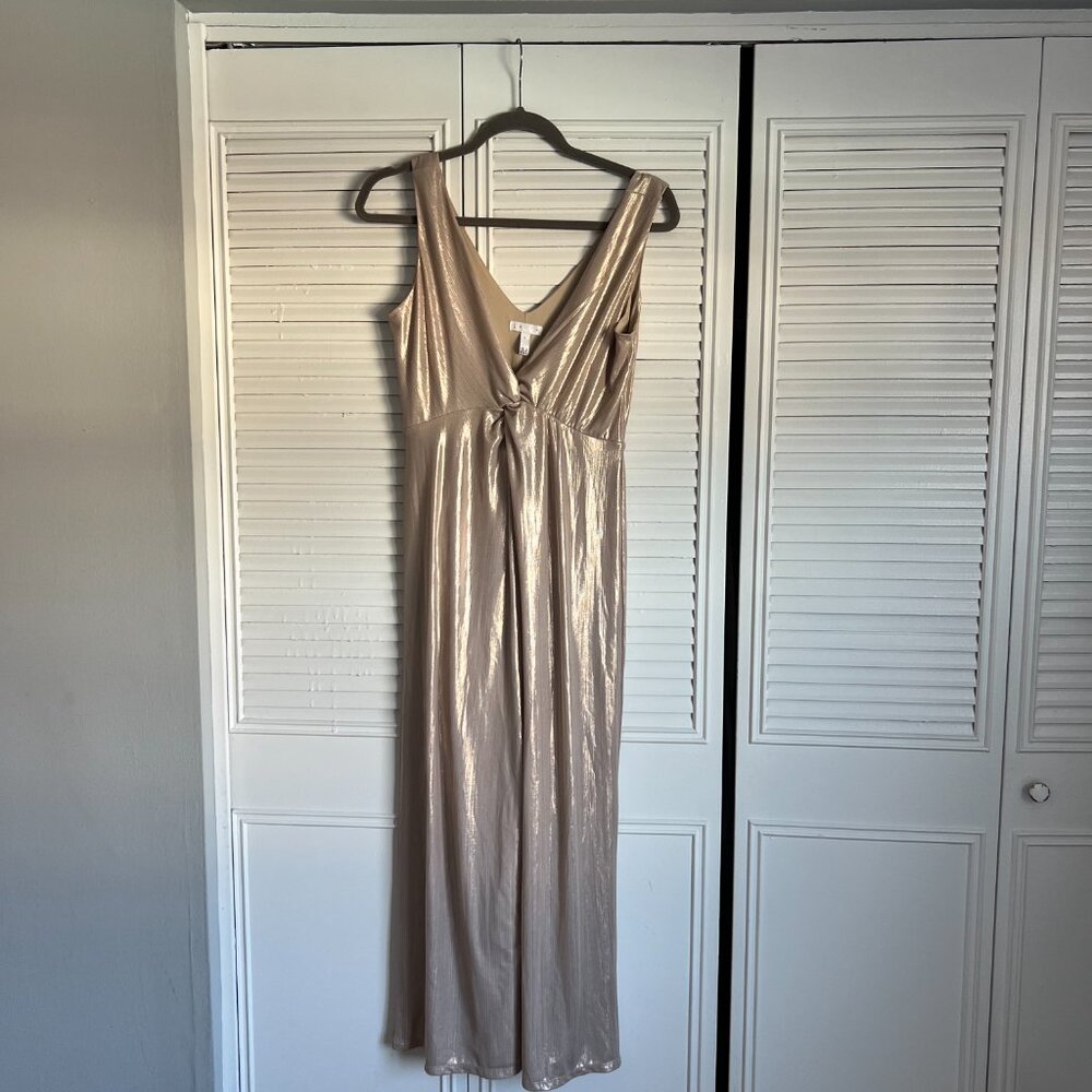 LEITH Gold Shimmer Deep V Jumpsuit